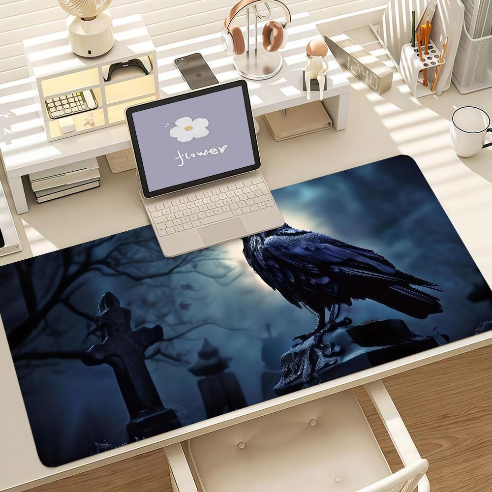 Gothic Raven And Moonlit Night Mouse Pad Anti Slip Rubber Edge Locked Thickened Laptop Gaming Desk Mat