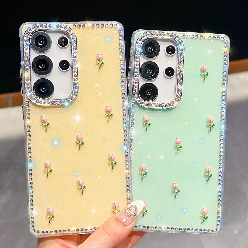 Handmade Sparkly Diamond Tulip IMD Phone Case, Compatible with Samsung S23 Ultra/S24/S25 & A07/A15/A16/A17/A26/A35/A36/A55/A56