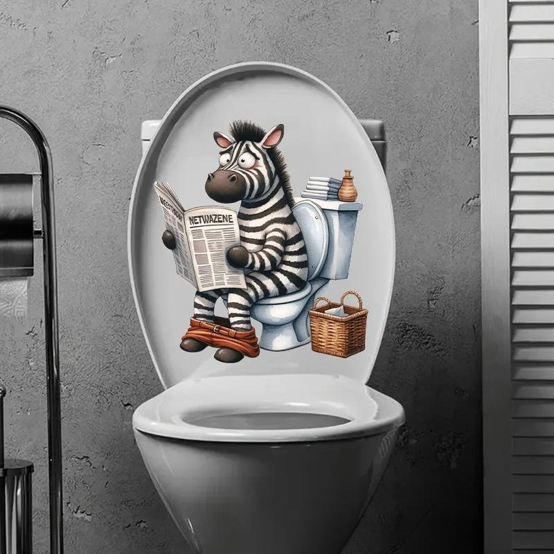 Funny Animal PVC Toilet Seat Stickers Monkey Zebra Giraffe Decals Waterproof Bathroom Wall Door Decor Creative Removable Decals