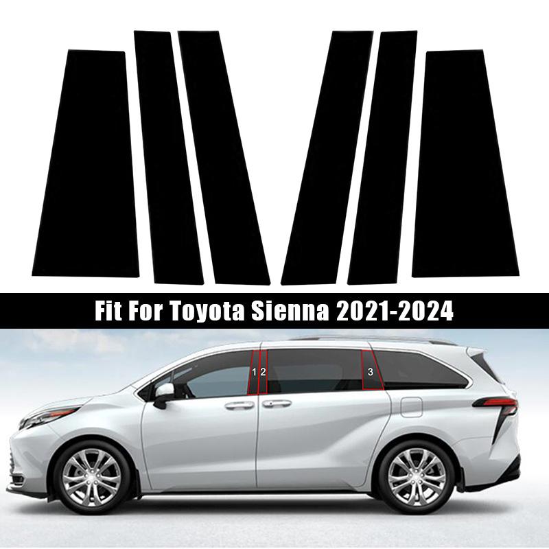 6Pcs Car Door Window Column BC Pillar Post Cover Trim PC Material Sticker For Toyota Sienna 2021-2025 Auto Stickers Parts