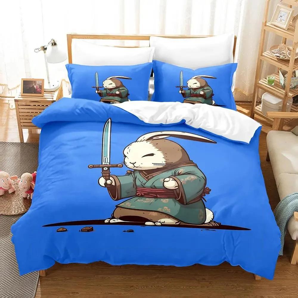 Anime Samurai Rabbit Bedding Set Boys Girls Twin Queen Size Duvet Cover Pillowcase Bed Kids Adult Fashion Home Textileextile