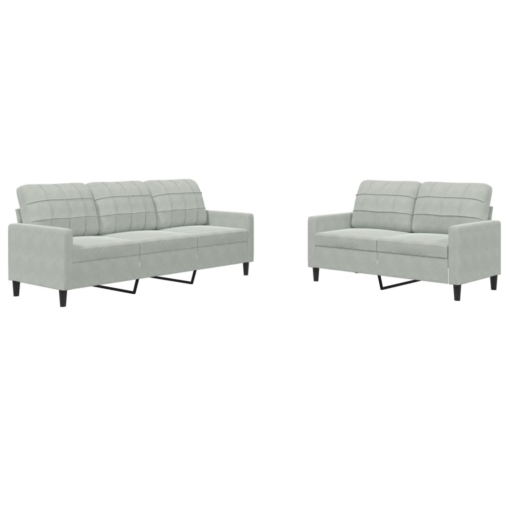2 Piece Sofa Set with Cushions Light Grey Velvet