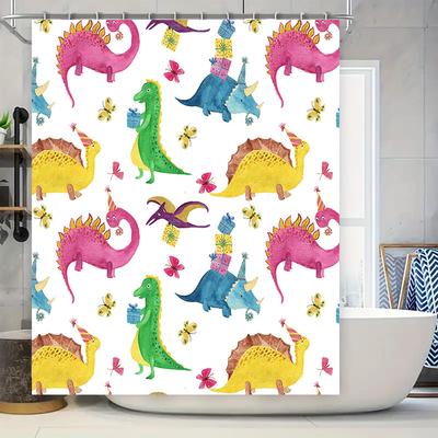Brightly Colored Dinosaur Pattern Shower Curtain for Bathroom Decor Waterproof Fabric with Cartoon Print Blue Green Yellow Purpl
