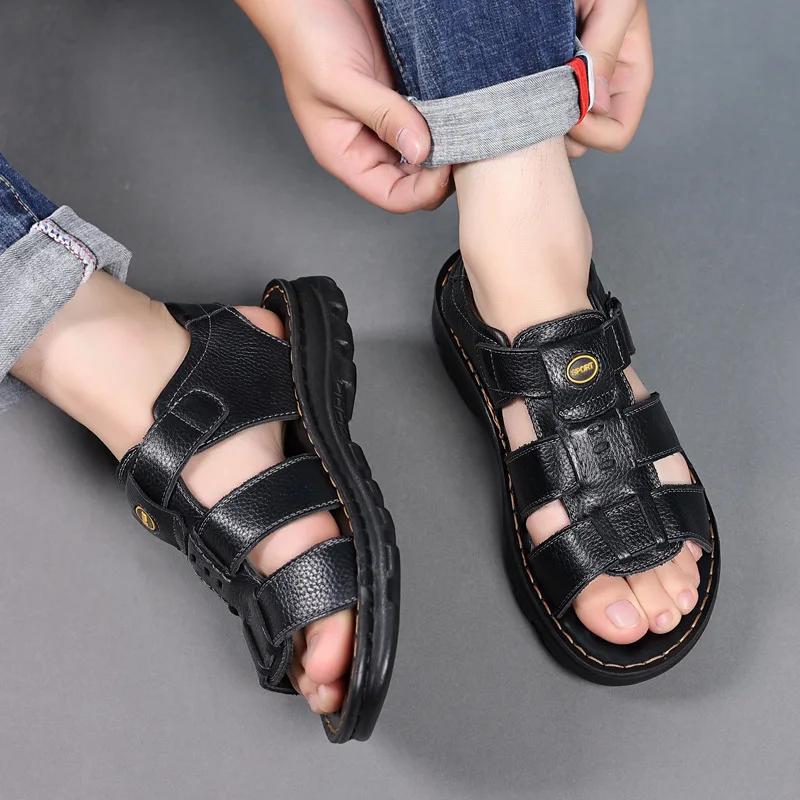 Fashion Summer Men's Leather Sandals Casual Business Sandals Thick-soled Beach Shoes Non-slip Wear Resistant Open-toe Sandals for Men