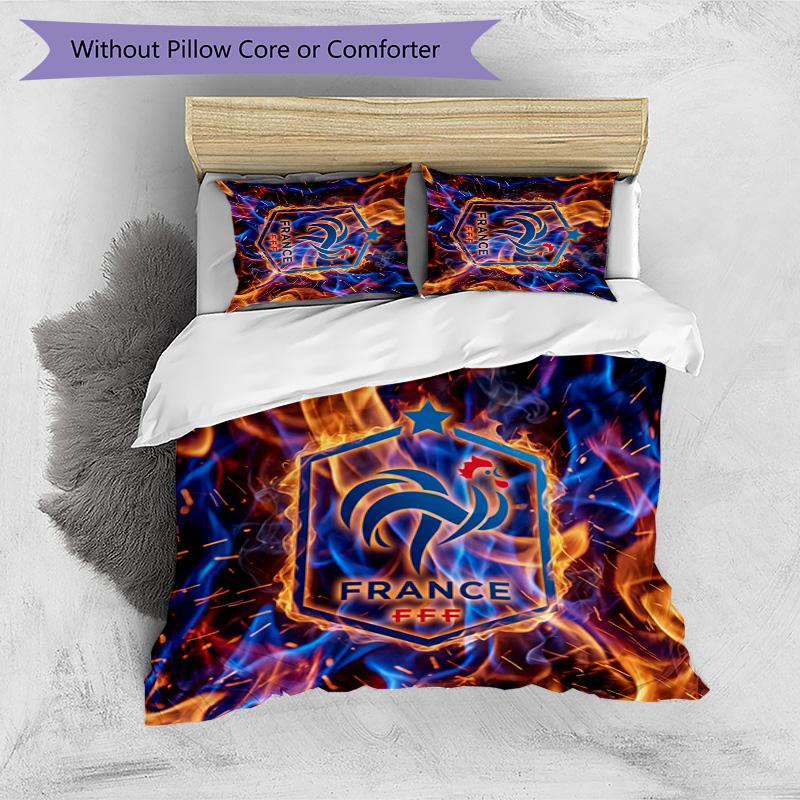 France Football Printed Bedding 3 Piece Set Cozy Breathable Bed Cover Set as Housewarming Holiday Gift