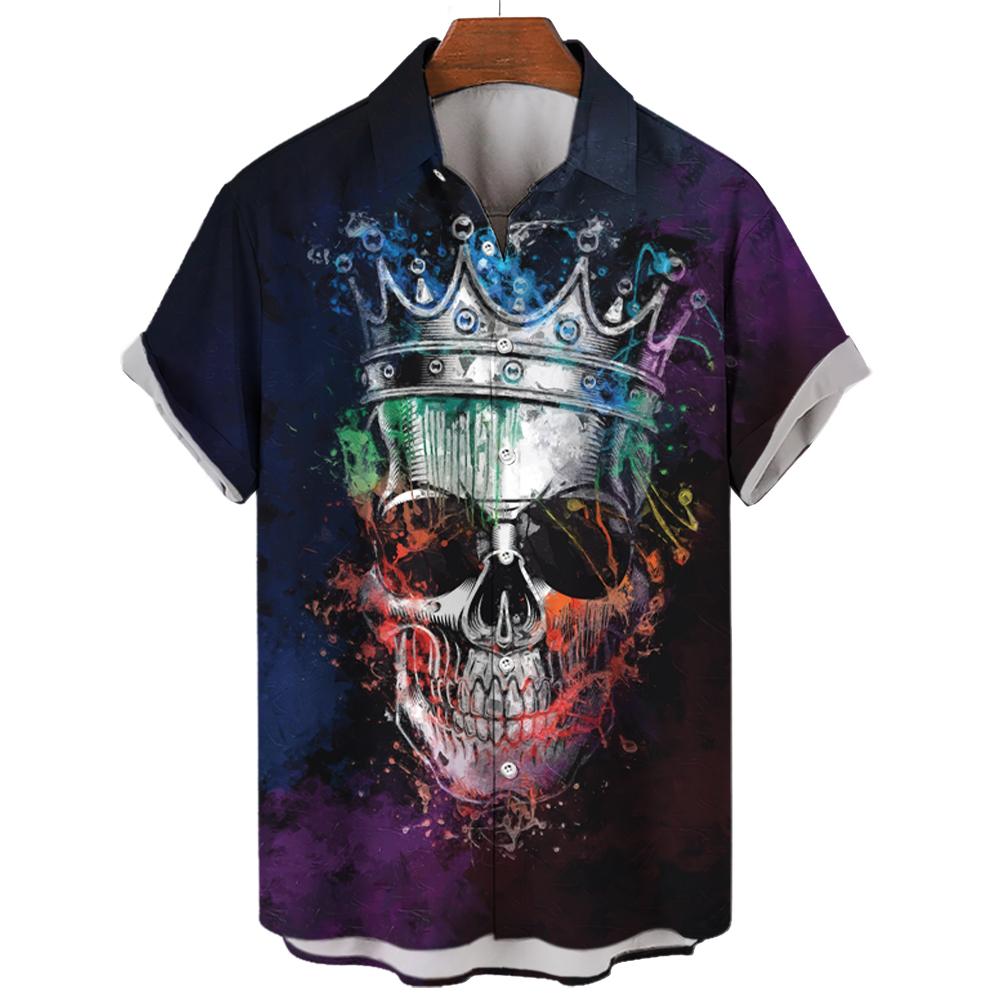 New Vintage Skull Men's Shirts Lapel Streetwear Shirt For Men Street Hip Hop Short Sleeve Top Party Summer Hawaiian