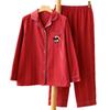 Autumn and Winter Men's and Women's Couples Red Simple Stripes Pure Cotton Double-strand Polished Men's Pajamas Homewear Long-sleeved Suit