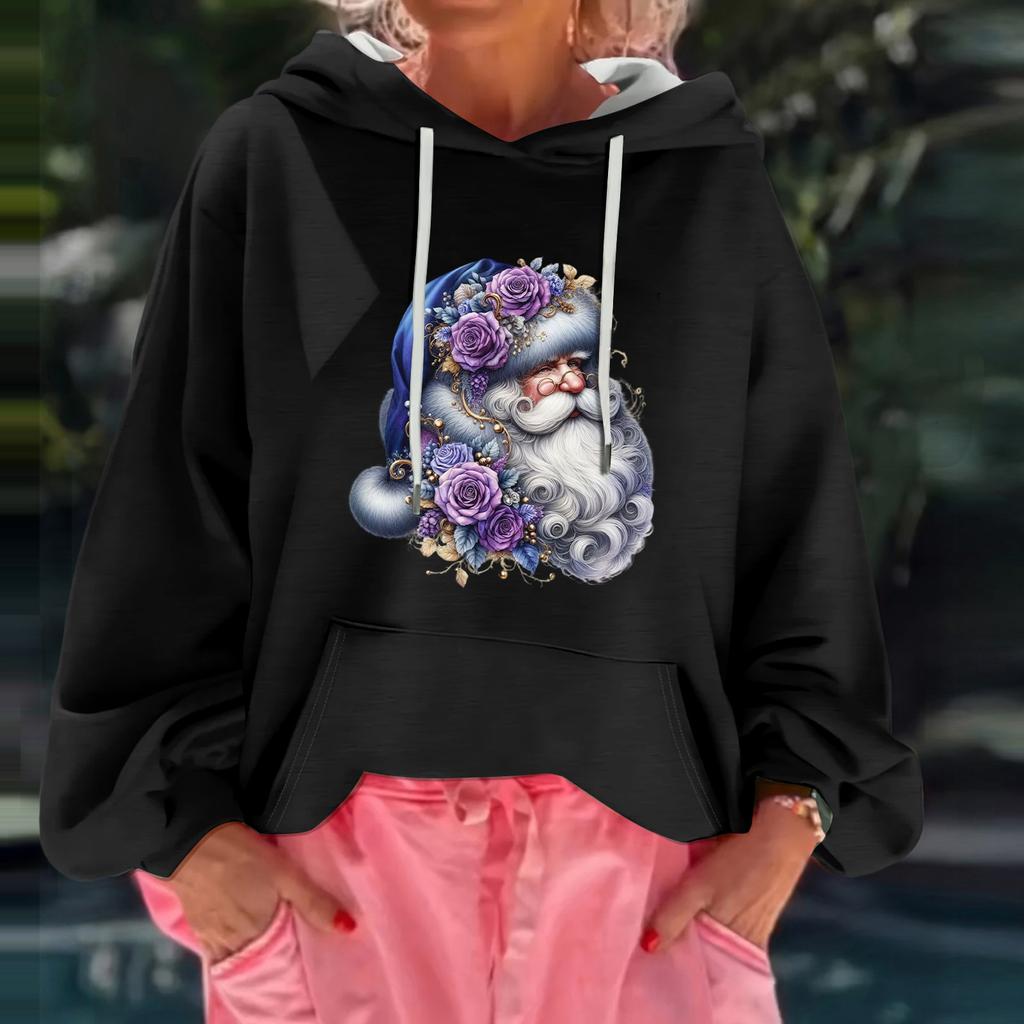 Women's Christmas Print Loose Casual Long Sleeve Hooded Sweatshirt