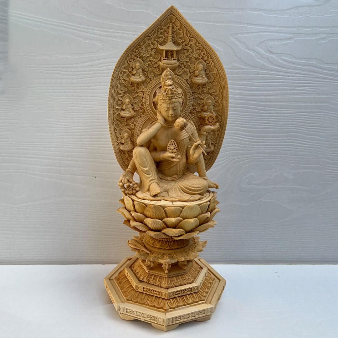 

Буддийская резьба по дереву Нёирин из кипариса, полная высота резной деревянной статуи Будды, статуя, Каннон, высококачественное дерево, 32 см,