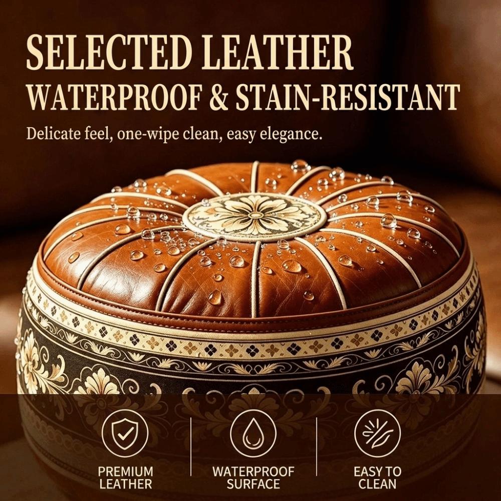 PU-Leder Aufbewahrungs-Ottomane Besticktes Muster Runder Pouf-Bezug Füllbarer Ottomanen-Pouf Wohnzimmer