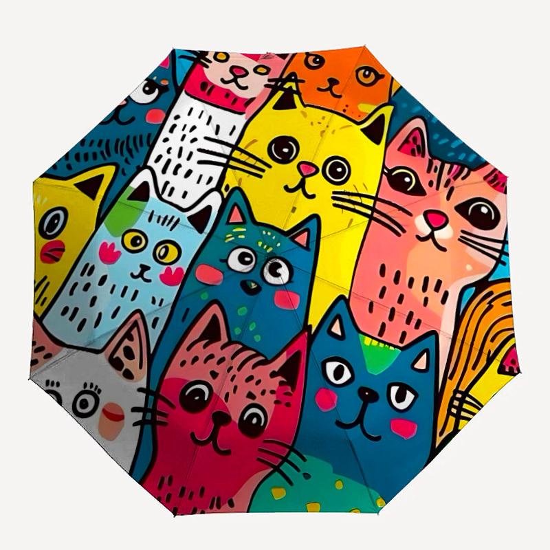 

1pc Colorful Cats Automatic Open/Close Umbrella, Umbrella with cartoon Design, Portable Compact Umbrella for Men & Women, Good Holiday Gift
