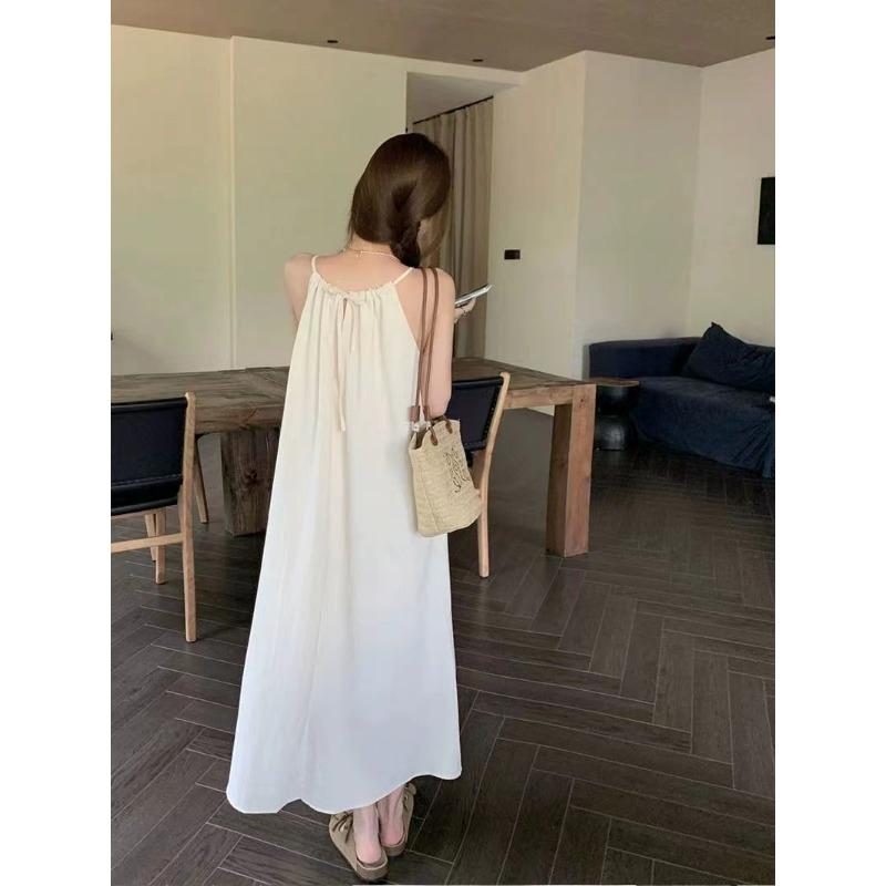 French Gentle Style Halter Suspender Dress, Loose Covering Meat, Thin, Lazy Style Long Skirt for The Masses