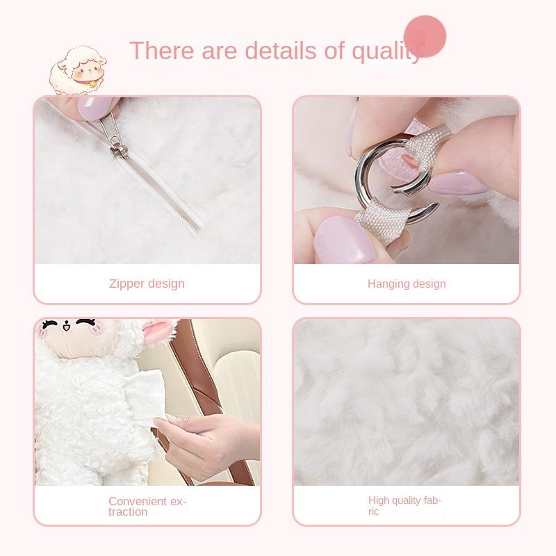 Cartoon Lamb Car Tissue Box Cute Plush Doll Car Hanging Paper Box Creative Car Tissue Set Universal