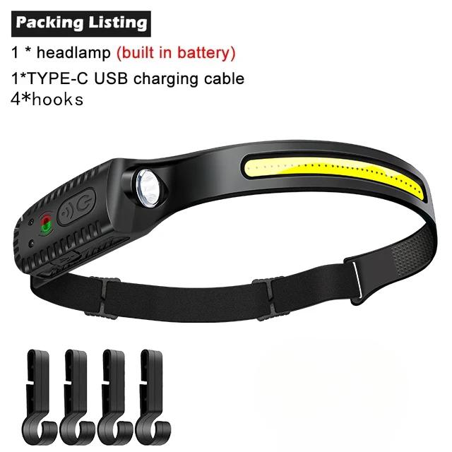 USB Rechargeable LED Sensor Headlamp Built-in Battery Head Flashlight Headlight Led Head Torch Camping Fishing Search Light