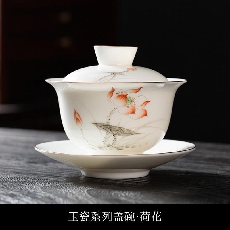 Jingdezhen Ercai Gaiwan Blue And White Porcelain Hand-Painted Fulu Picture Tea Bowl Single High-End Ceramic Glaze Kung Fu Tea Cup