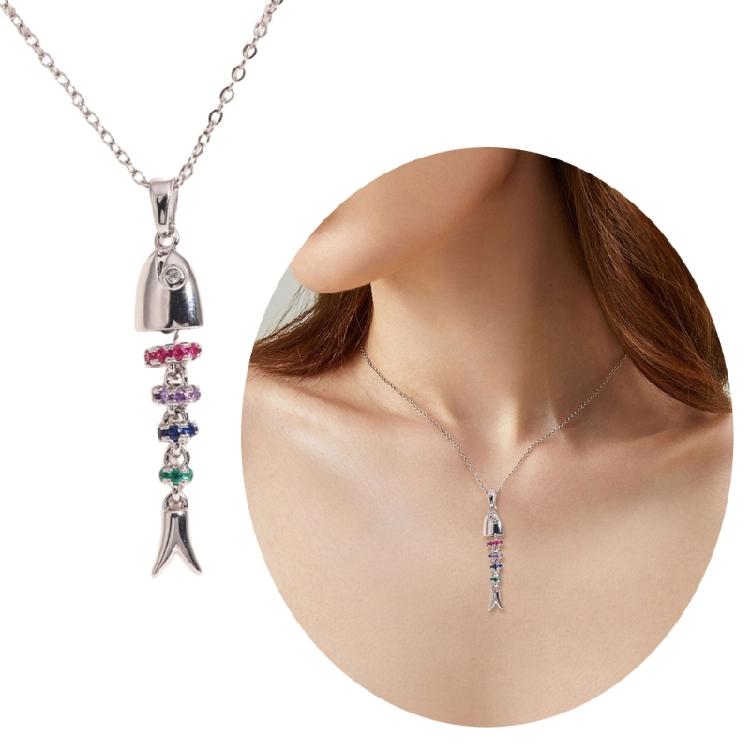 Dynamic Floating Fish Pendant Necklace Scratch Resistant Finish Adjustable Length Neckchain Fashion Forward Jewelry