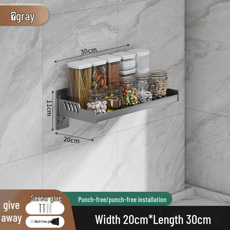 Wall-Mounted Kitchen Spice Rack: No-Punch, Moisture-Proof, Durable Microwave Oven Storage Shelf.