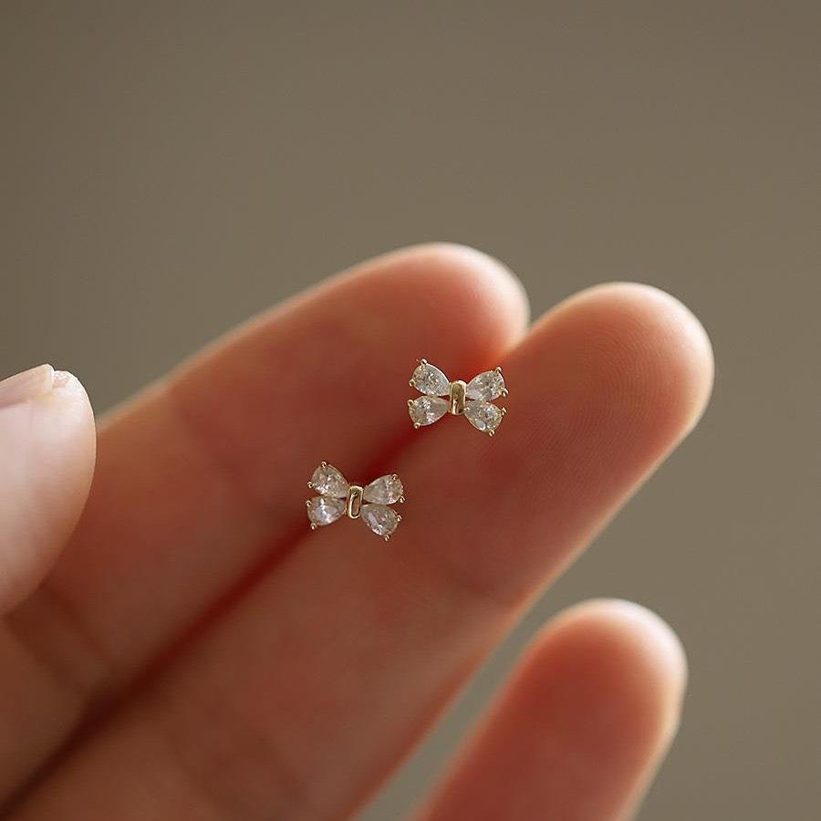 Beixi Sterling Silver Mini Bow Studs: Simple, Luxurious, and Shiny Earrings
