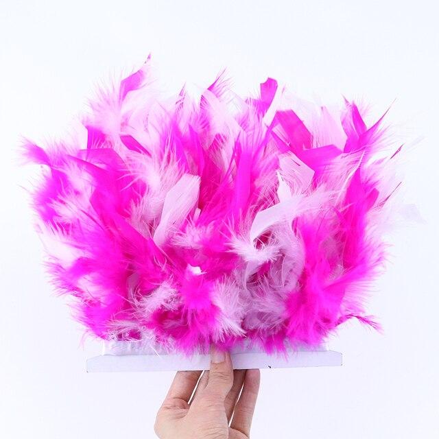 1meter Fancy Turkey Feather Fringe Ribbon 10 -15cm Width Dyed Feathers for Party Costume Dress Decoration Accessory Crafts
