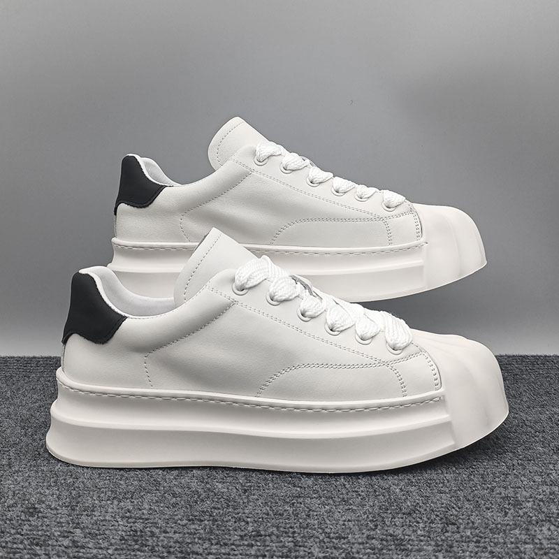 Tenisky Ležérní Muži Pravá kůže Bílé Boty Móda Hovězí kůže Vyšší výška Zvýšená Plochá platforma Skořápka Špička Boty