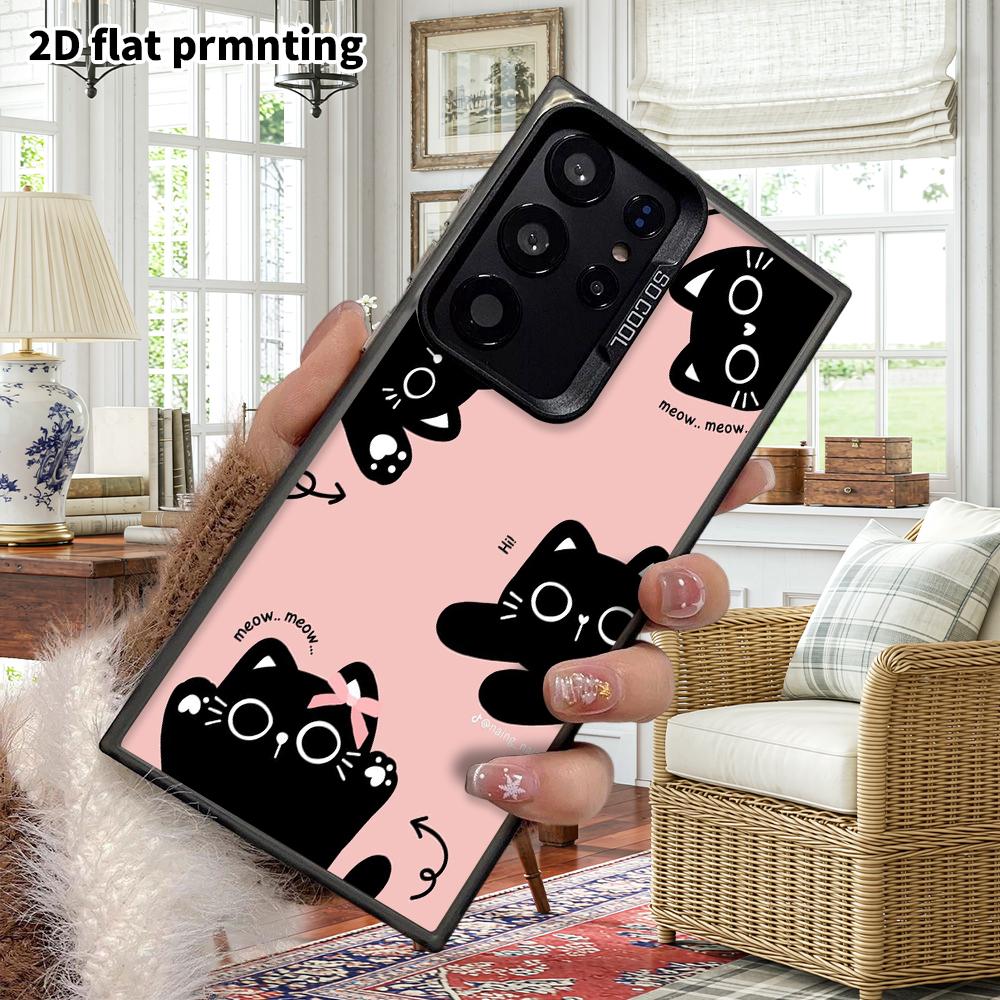 Phone Case: 2D Flat Samsung Galaxy A34 A35 M05 M06 S20 S22 S21 FE Plus 5G Protective Case, Couple Style, Pink Base with Black Cat, Christmas and Hallo