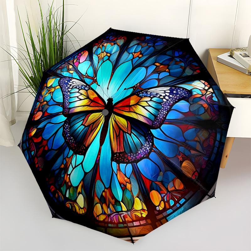 

1pc Butterfly Stained Glass Automatic Open/Close Folding Umbrella - Compact 8-Rib Design, Daily Use, Perfect Gift for Friends & Family yy251124213