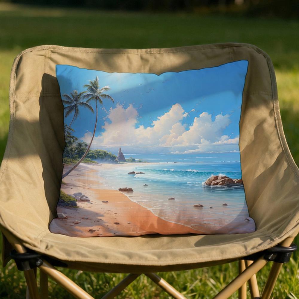 Beach Landscape Print Cushion Cover Soft Reversible  Durable Pillow Cover  MultiScene Use for Home  Car Daily Comfort