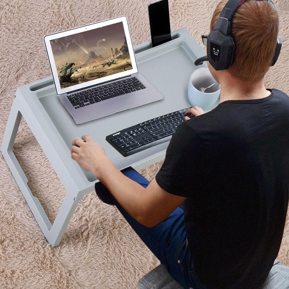 Foldable Desk Breakfast Bed Table Computer Laptop Holder Portable Serving Tray Beige