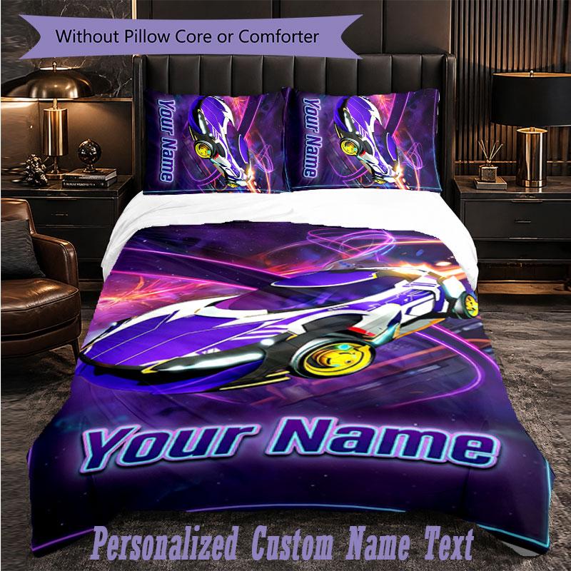 Personalized 3Pcs Bedding SetRocket League Custom Text Duvet Cover Pillowcase Set Bedroom Gift