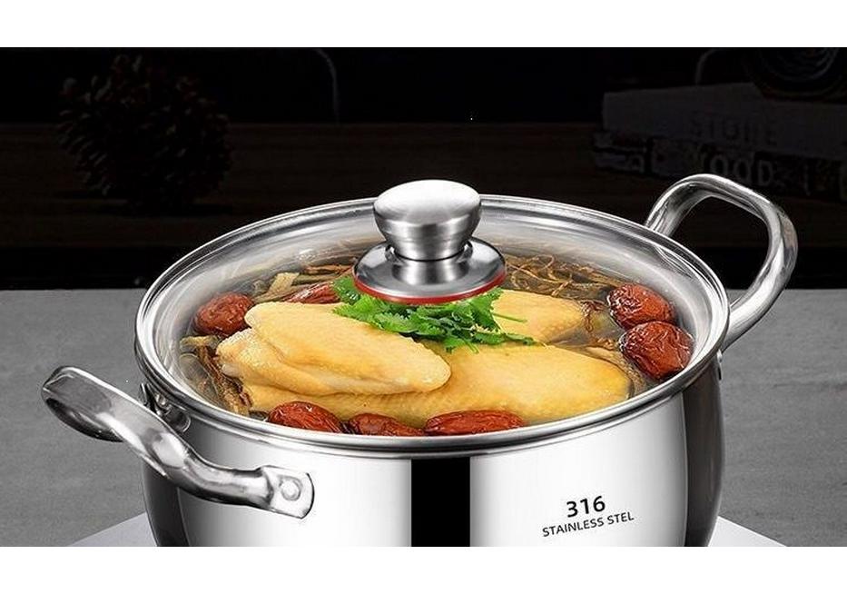 316 Stainless Steel Non-Coating Double-Layer Soup and Noodle Pot, High Temperature Resistant, Integrated Mold Steaming and Cooking Stockpot.