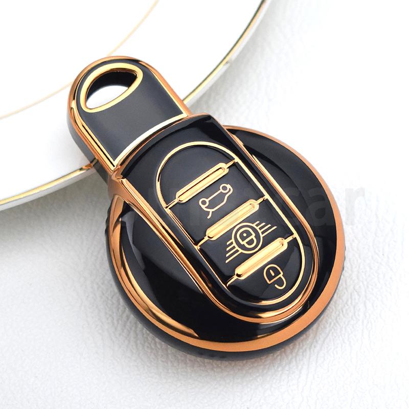 Gold Edge Tpu Car Key Fob Cover For Bmw Mini Cooper S One Jcw F54 F55 F56 F57 F60 Clubman Countryman Shell Fob Holder Keyless