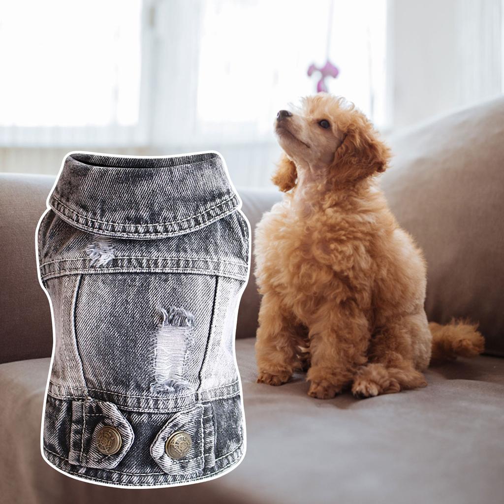Denim Vest Jacket T-Shirt Cute Puppy Clothes, Comfortable Cool Clothing For Small Dogs