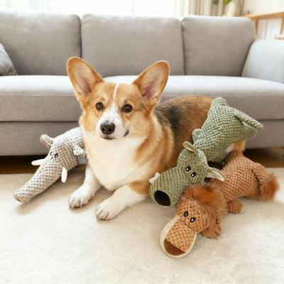 Dog Plush Toy Soft Squeaky Chew Toy Stuffed Lion Wolf Elephant Interactive Play Tug Toy for Aggressive Chewers Biting Entertainment