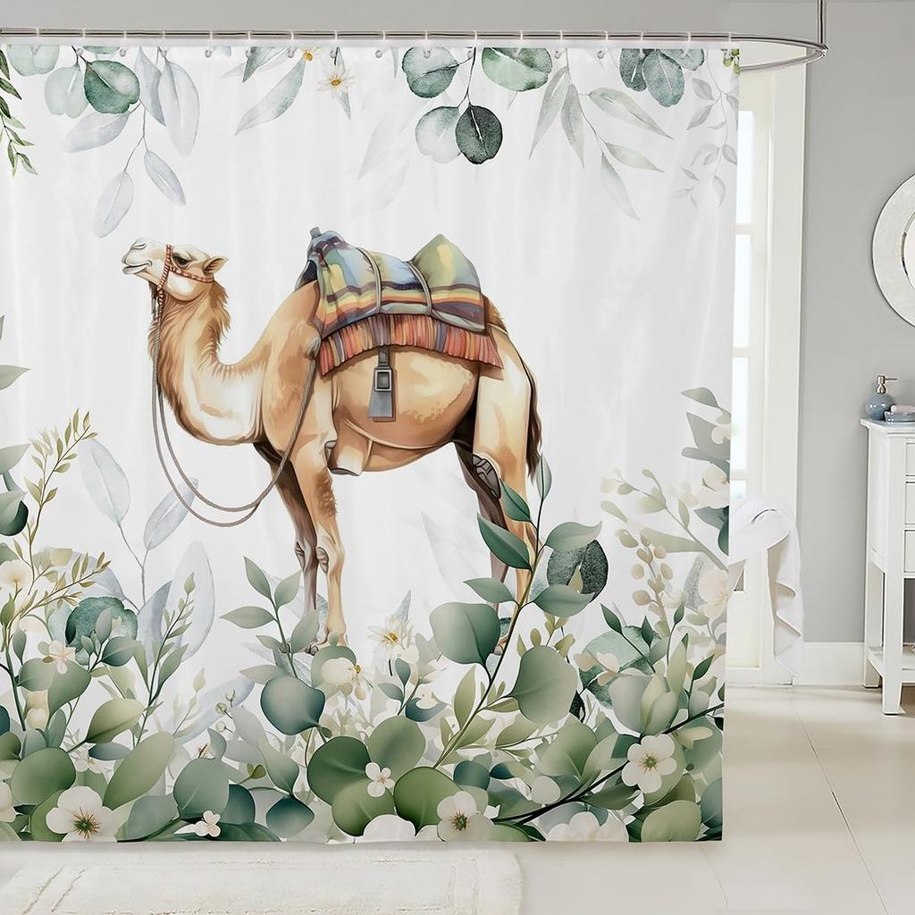 Erosebridal Cute Dachshund Waterproof Bathroom Curtain for Kids Child Green Eucalyptus Bath Curtain, Pet Animal Shower Curtain