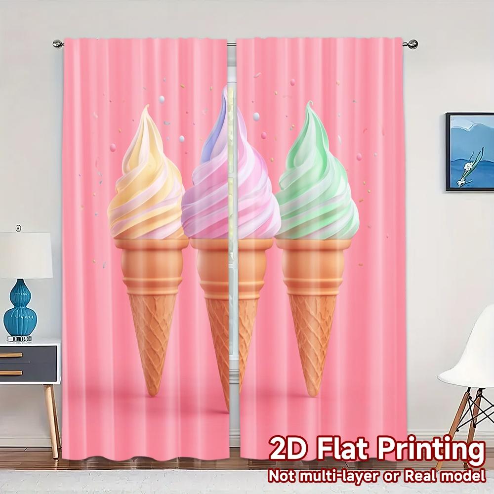 

2pcs 2D FLAT PRINTING Curtains (Without Rod) IceCreamTrio Contemporary Modern Curtains Yarn Curtains Decorations Inside Use for 100*130 HOOK 1pcs