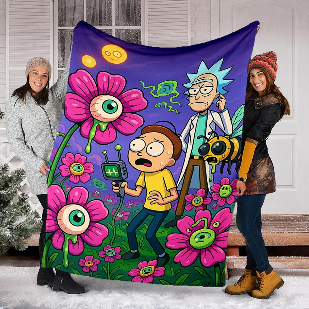1pz Coperta Plaid in Flanella da Esterno Rick and Morty Morbida, Leggera e Calda