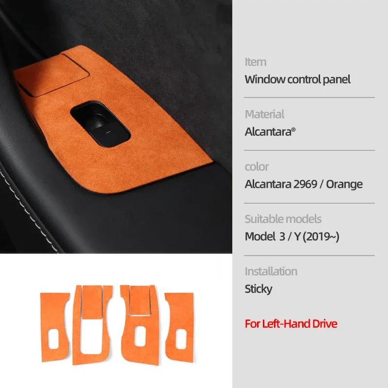 For Tesla Model 3 Model Y 2019-2025 Made of Alcantara Window Lifter Panel Trim Protector Sticker Car Interior Tuning Accessories