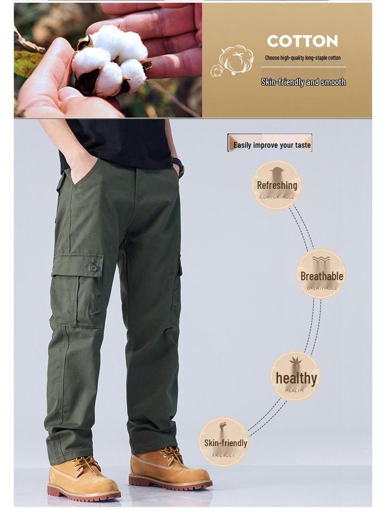 Men's Multi-Pocket Cargo Pants - Loose Fit, Straight Leg, Wear-Resistant, Ideal for Outdoor Sports and Work.