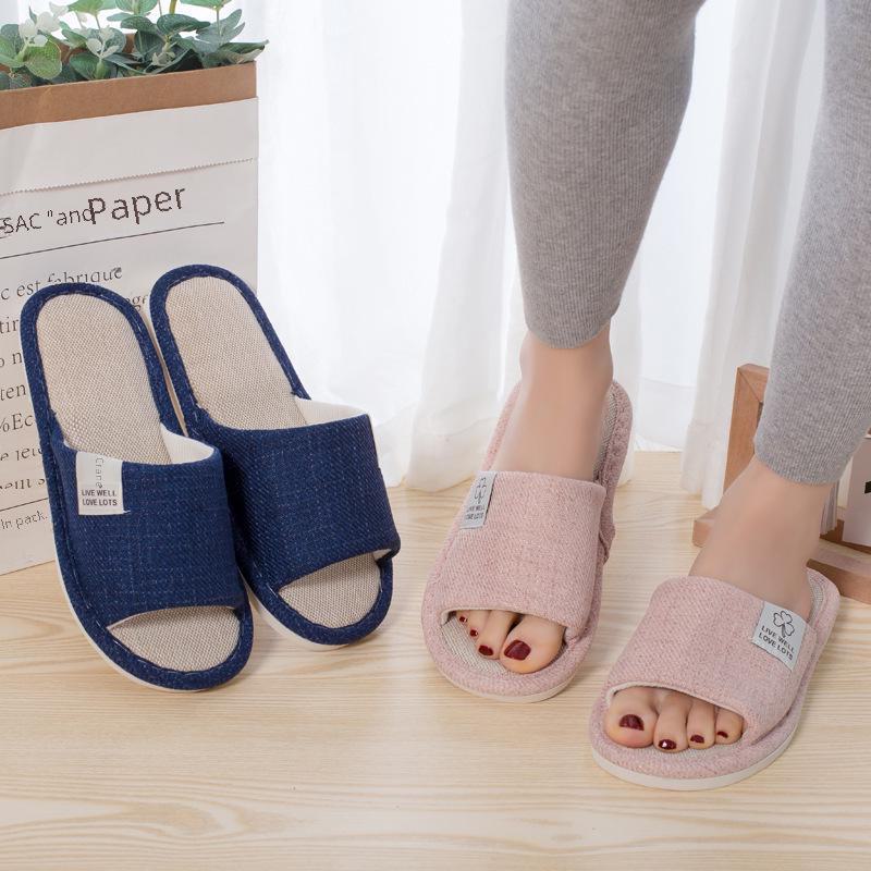 Unisex Letnie antypoślizgowe lniane kapcie do użytku wewnątrz pomieszczeń - oddychające, wygodne, całoroczne kapcie podłogowe