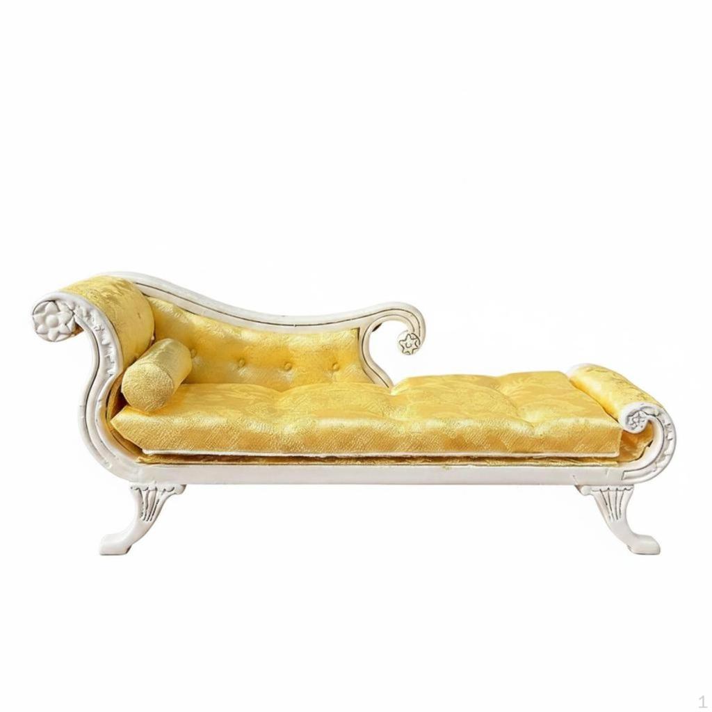 1:12 Scale Dollhouse Fainting Couch Daybed Wooden Frame Miniature Upholstery Sofa for Collectors,
