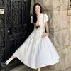 2026 Womens White Puff Sleeve Maxi Dress High Waist Slim Fit Casual Party