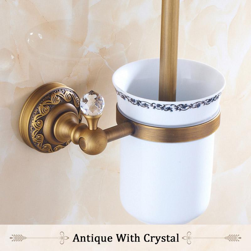 Toilet Brush Holders Antique Bronze Solid Brass Toilet Bowl Brush Clean Ceramic Bathroom Accessories WC Borstel Brushed 3709F