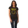 Nirvana T-Shirt Gelbes Lächeln Bandlogo neu Offiziell Damen Skinny Fit Schwarz Größe