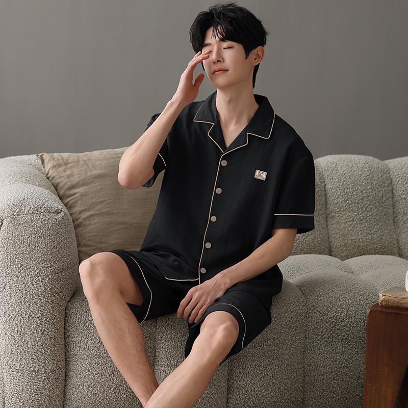 Neuer Sommer dünner Baumwolle Herren Pyjama Set kurzärmliger Cardigan einfarbig Herren Pijama Hauskleidung Oberteile und Shorts 2-teilig/Set Nachtwäsche
