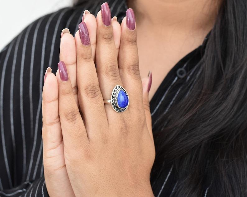 925 Sterling Silver Lapis Lazuli Gemstone Handmade Boho Designer Ring, Unique Gift Ring, Fashion Jewelry