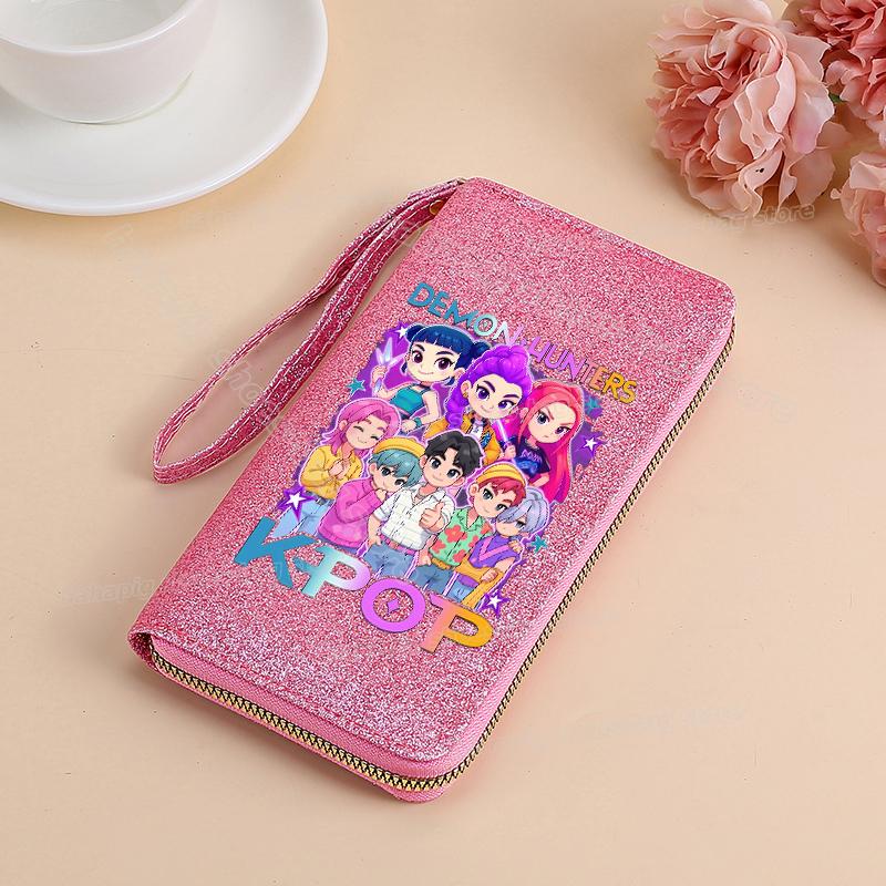 Vysoce kvalitní KPop Lovci démonů Dlouhá peněženka Dámské peněženky na zip Sequin Bling Koženka Kapsa na mince Držák na ID Kartu Dámské Clutch Peněženky
