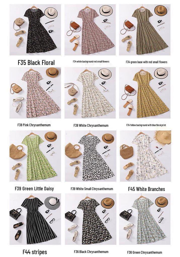 New Arrival Floral Print Waist-Cinched Slimming Summer Dress for Middle-Aged Women