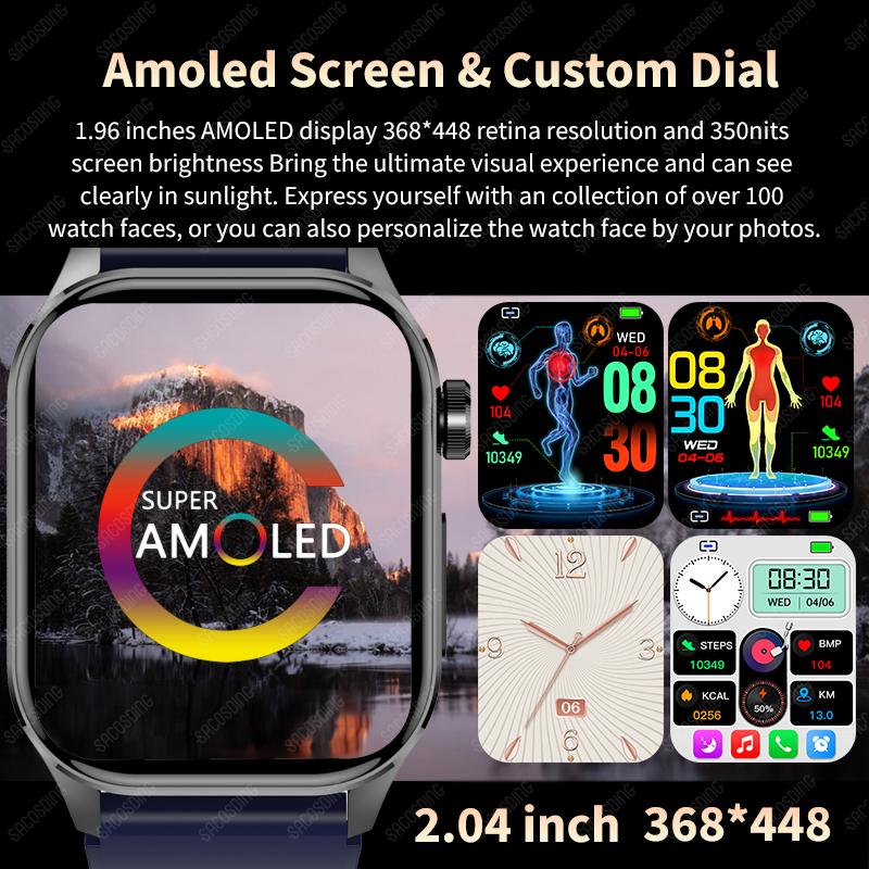 SACOSDING Smart Uhr Frauen Männer Bluetooth Anruf AI Stimme EKG Blutdruck Körper Temperatur Gesundheit Überwachung Smartwatch