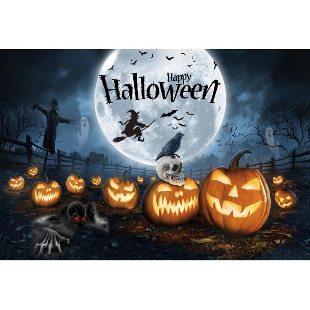 Halloween Party Decoration Hanging Cloth Pumpkin Witch Bat Castle Full Moon Night Photography Background Not Room Decoration