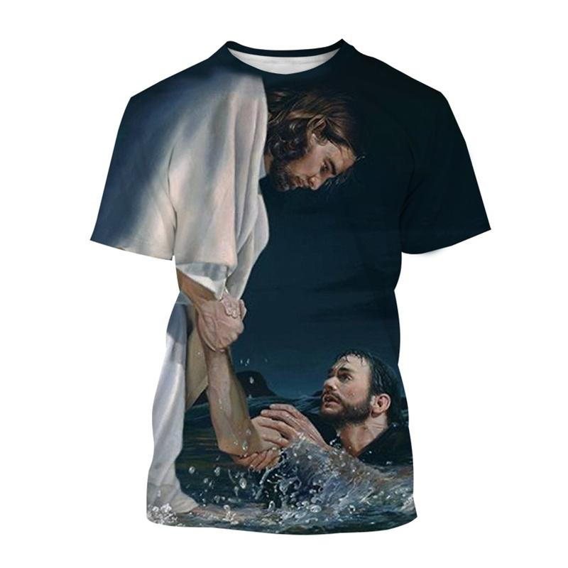 Christian God Jesus T-shirt 3D Printed T Shirt Men Short Sleeves Round Neck Oversized Classic Tee Vintage Women Street Clothing